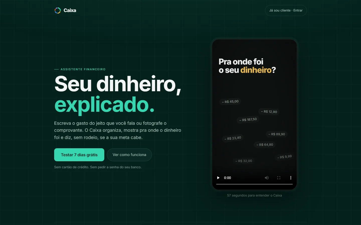 Tela do Caixa, assistente financeiro por assinatura