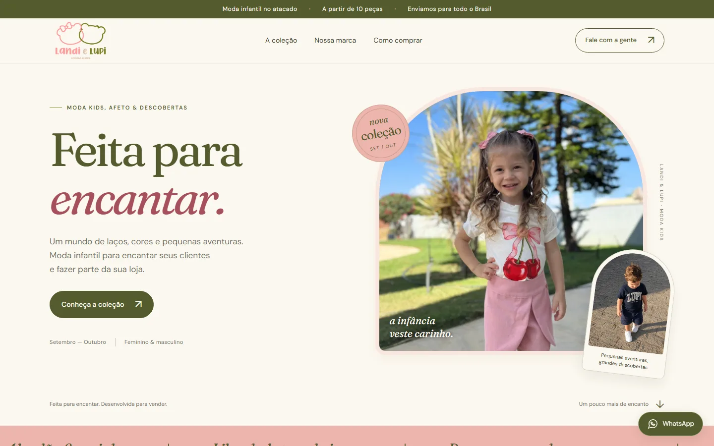 Tela do site da Landi & Lupi, marca de moda infantil